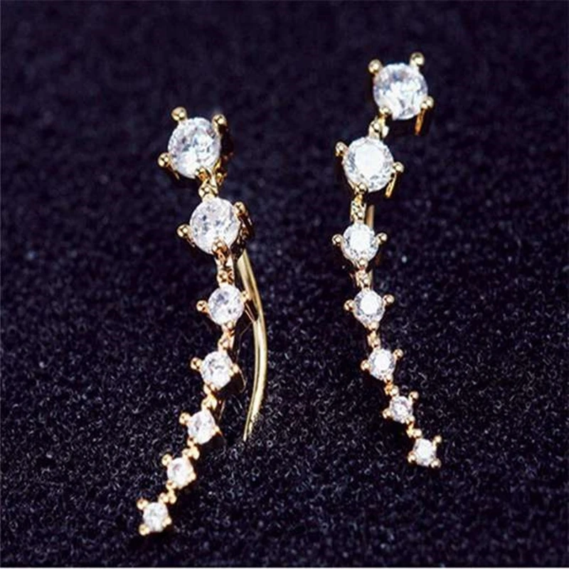 Nový módny krištáľový kamienok Big Dipper Ear Cuff Wrap Stud Clip Cu náušnice pre ženy Šperky Doplnky Dlhý uší klip