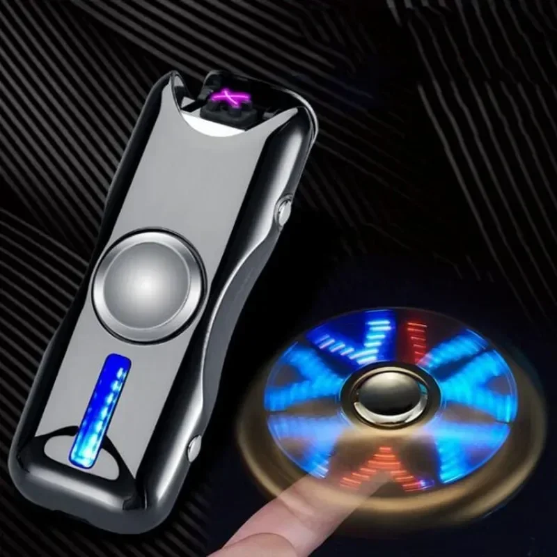 Nový neobvyklý fidget Spinner Elektrický dvojitý oblúk kovový ľahší LED LED ľahké plazmové impulzné pulzné bezplatné Igniter USB nabíjanie kreatívneho daru