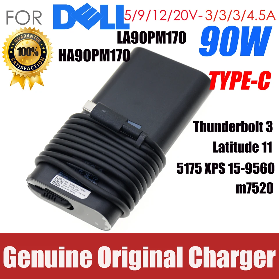 Nový originálny 90W 20V 4.5a Type-C PD USB AC adaptér pre Dell ThunderBolt3 Latitude 11 5175 XPS15-9560 M7520 Nabíjačka nabíjačky