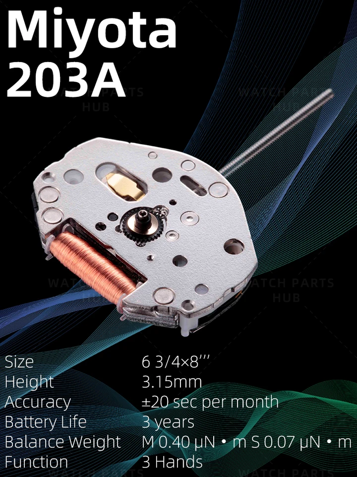Nový originálny Miyota 203a Hnutie Watch Holding Originálny Quartz Mouvement Automatic Movement 3 Handswatch Parts