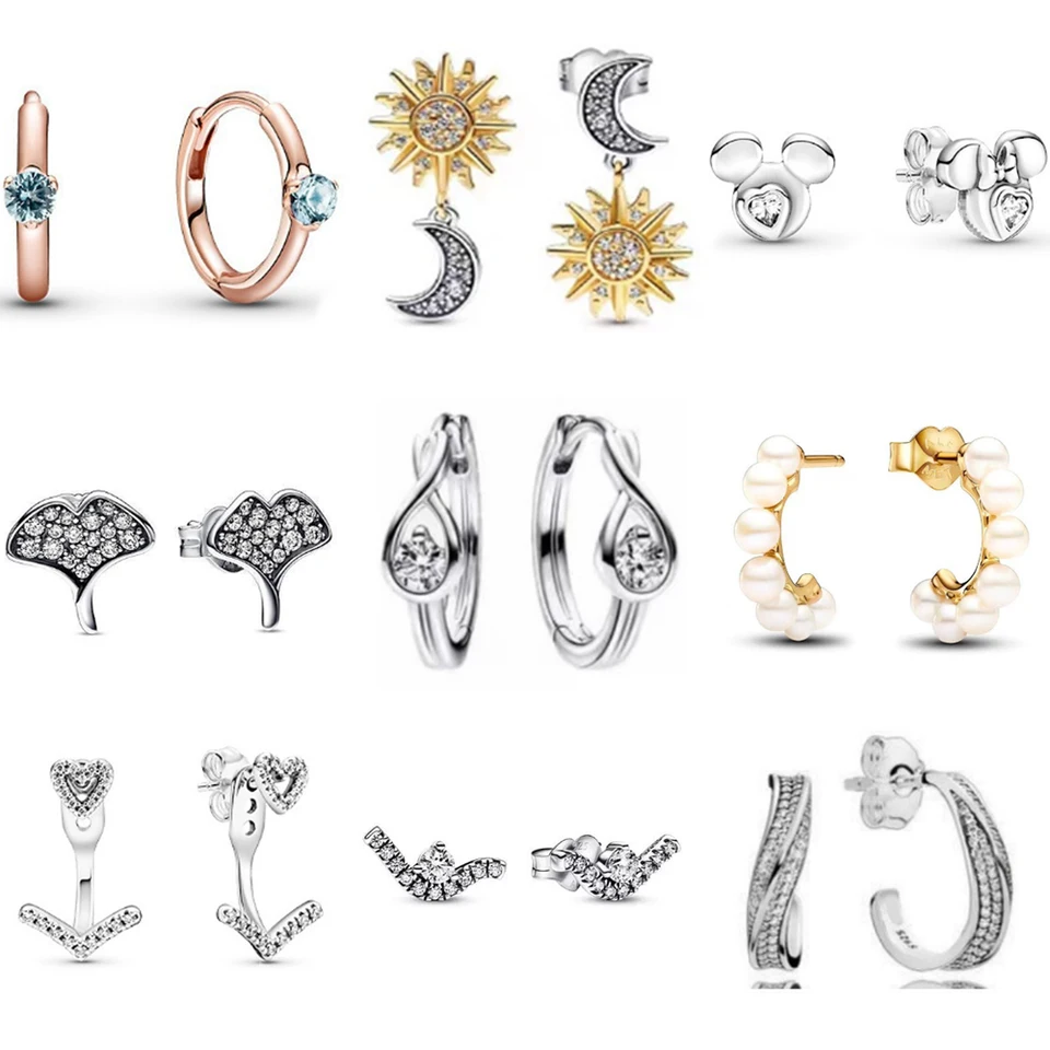 Nový Pandora Sun Moon Pasted Gold Classical Style náušnice s kúzlom pre ženy Moto Festival Party Gift
