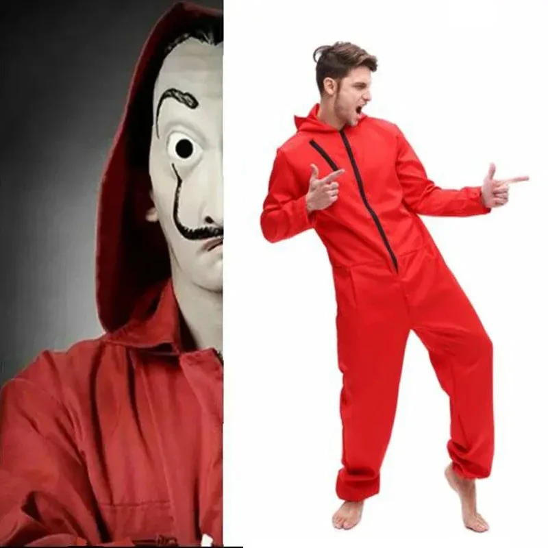 Nový papier Money House Cosplay kostým dali dali maska ​​červená jednodielny kostým Halloween Anime Performance Performance