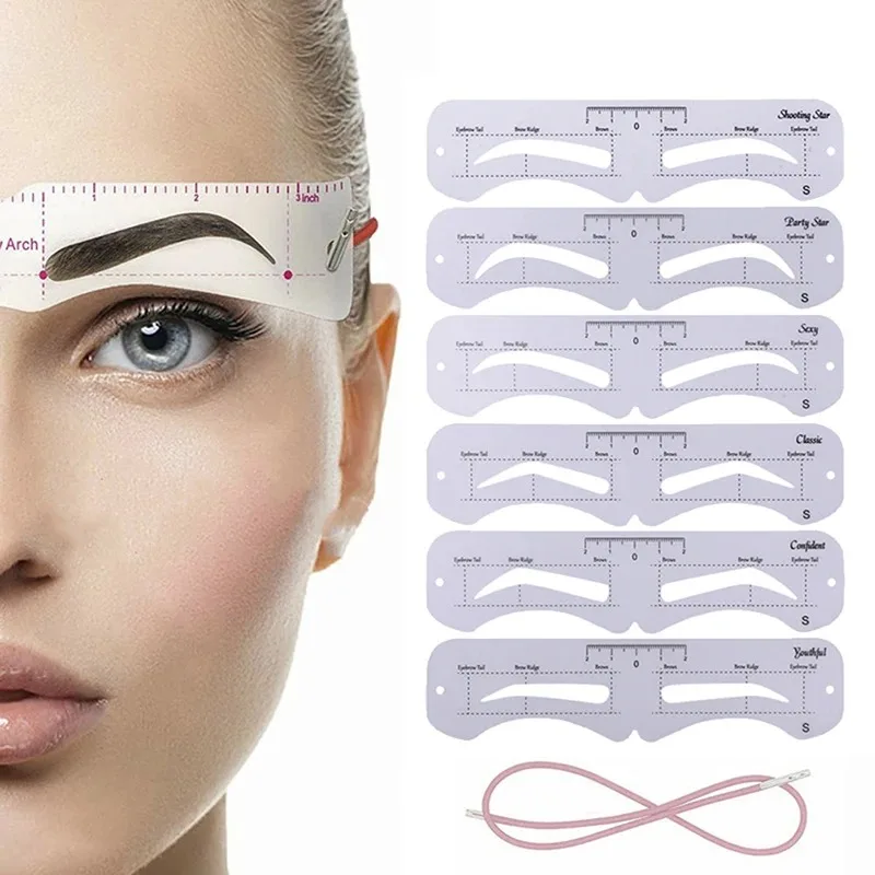 Nový pevný šablóna obočia PVC obočia je možné znovu použiť s vysokokvalitnými nálepkami pre elegantné nástroje na make-up obočia 6ks