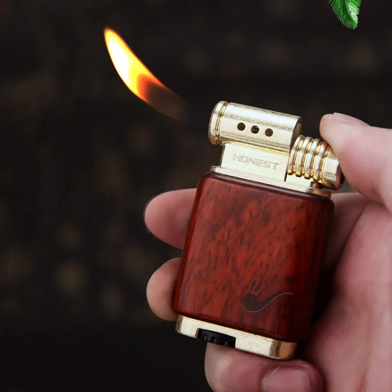 Nový plyn santalového dreva Zapaľovač Creatívna osobnosť Retro otvorená plameň drevené škrupinové potrubie ľahšia kolekcia darčekov