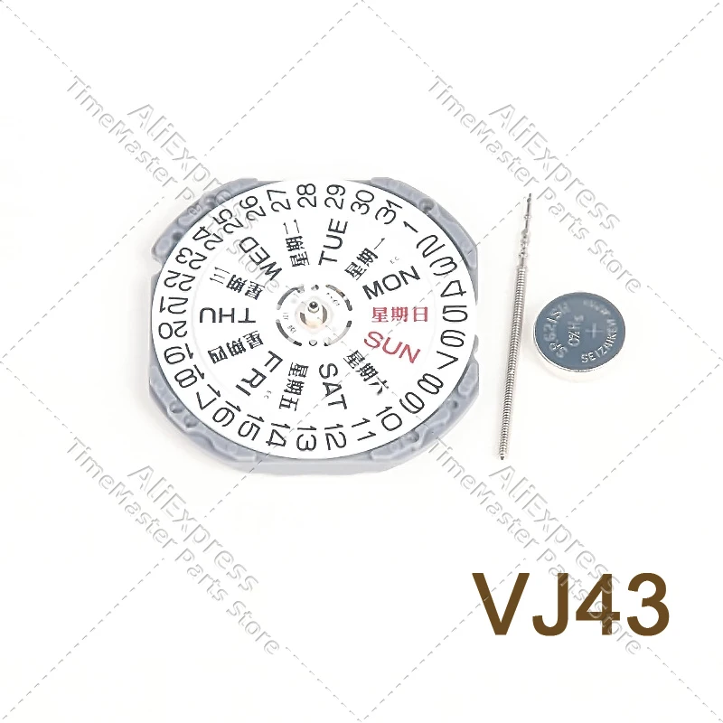 Nový pohyb Quartz VJ43 pohyb vj43b pohyb 3 Hands Dual Calendar Quartz Watch Pohyb s batériou