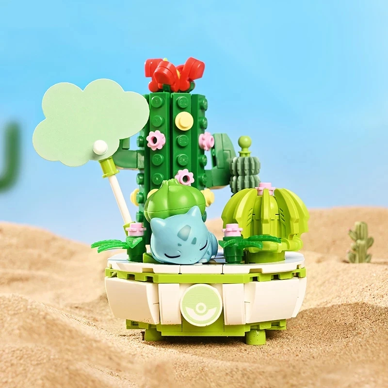 Nový Pokémon Building Block Pikachu Charmander Squirtle Model Hray Home Decoration Plant Potted Flower Brick Girl Toy Child Darček