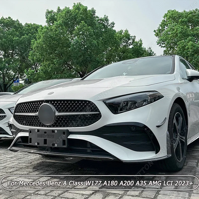 Nový predný nárazník Splitter Spoiler Kit Canards Tink Gloss Black For Mercedes Benz A Class W177 A180 A200 A35 AMG LCI 2023+