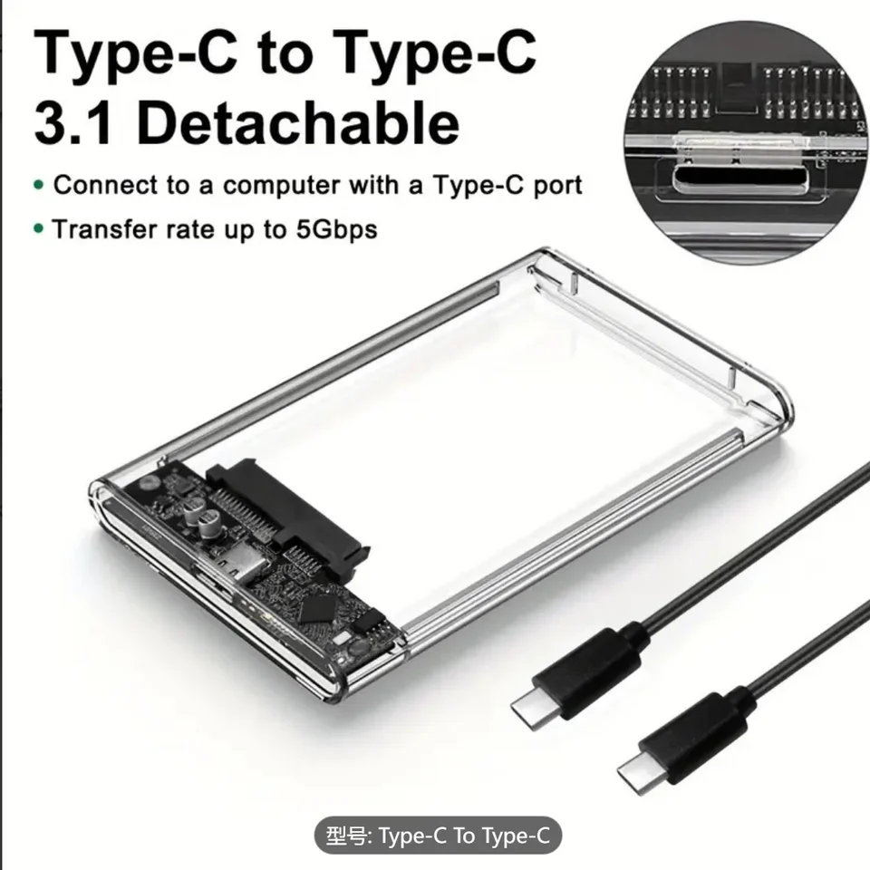 Nový priehľadný prenosný obal na pevný disk pre 2,5-palcový externý čítačka SATA HDD/SSD USB 3.0 pre stolné počítače a notebooky