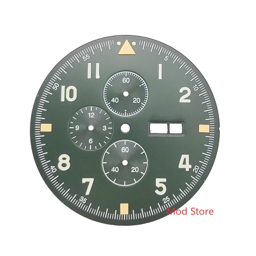 Nový príchod 37,7 mm mm green Pilot's Chronograph 12 -hodinový hodinkový vytáčanie meďnat