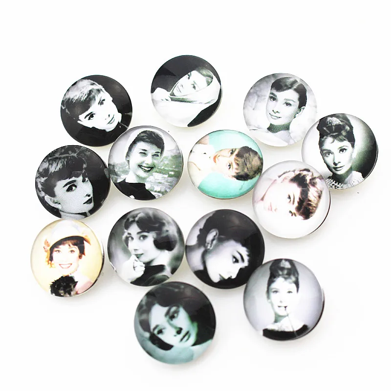 Nový príchod 50ks/lot Audrey Hepburn Snap Guttons Fit Fit 18 mm zázvorový gombík Snap náramok a náramky