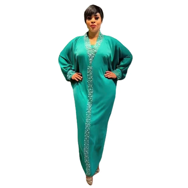 Nový príchod Afrika oblečenie Rayon Tkanina plus elegantné šaty Rayon tkaniny kamienky a korálky africké šaty