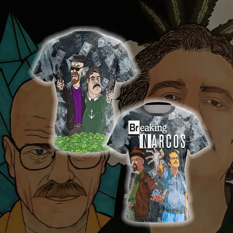 Nový príchod Breaking Bad Narcos unisex 3d tlač Trink módne módne Men ženy s krátkym rukávom Summer nadmerne nadmerne nadrozmerné odevy na streetwear
