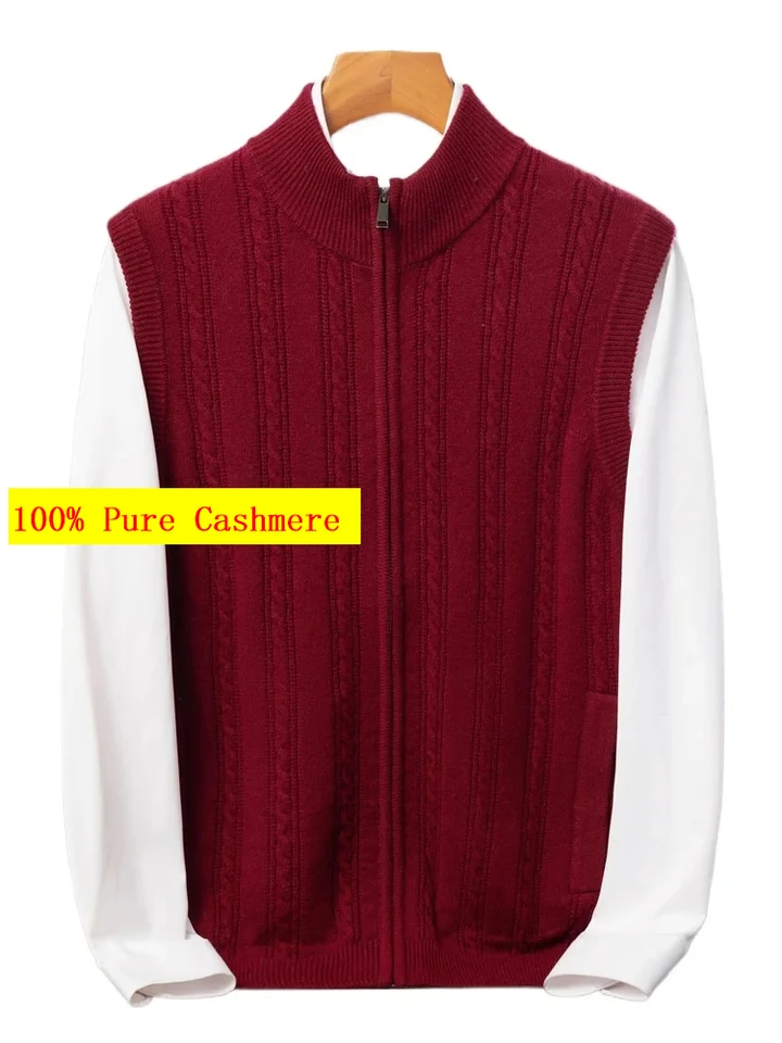 Nový príchod jesenný 100% Cashmere Vysoko kvalitný pánsky dlhý zips pletená vesta Mardigan plus veľkosť SML XL 2XL 3XL 4XL 5XL