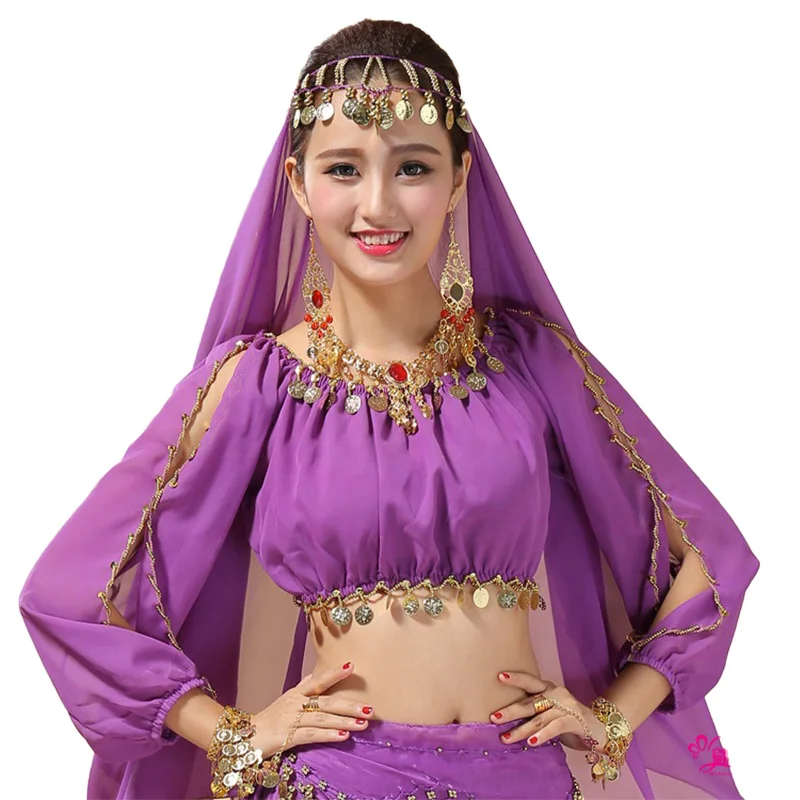 Nový príchod krištáľová bavlna a sieťové brucho Dance Top ženy Half Ruckves Belly Dance Tops Sexy top 9 farieb Indický kostým Top