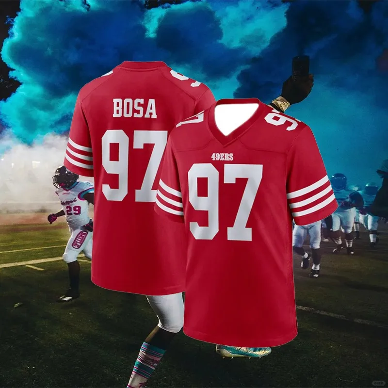 Nový príchod letný mužský klasický populárny 49ers 3D tlačený dres pohodlných a priedušných rugbyových fanúšikov krátkych rukávov