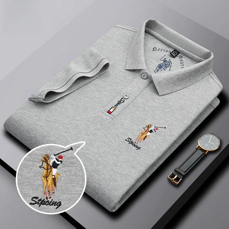 Nový príchod Sumwwr vyšívacie pánske košele Vysoko kvalitné krátke rukávy pevné farebné podnikanie Obchodné mužské tričká Man Tees 4xl