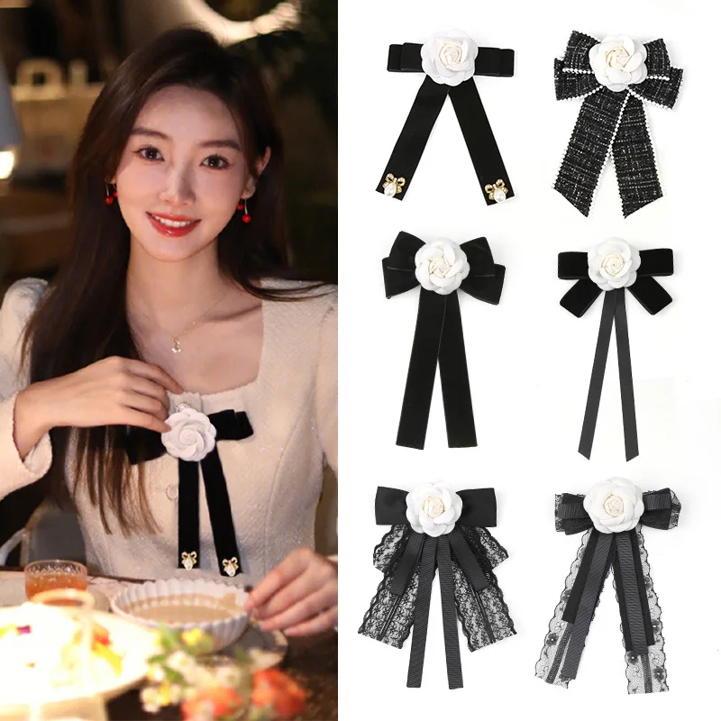 Nový príchod Velvet Bowknot Brošes pre ženy módna stuha Camellia kvetinové košeľa obojok kolíky Vintage šperky doplnky