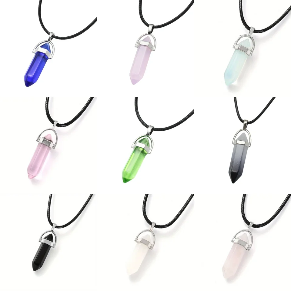 Nový prírodný kameň prívesok Náhrdelník Ženy PU PU LINKÁ HEXAGONÁLNA KOLUS ŠPECKÝ ŠPECKÝ REIKI ČAKRA LApis OPAL