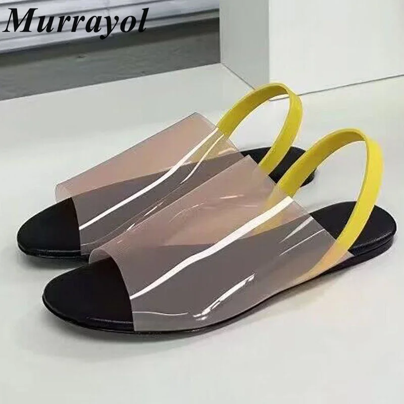 Nový PVC Transparent ONE ONE SRAP PLATNÉ SANDALIA Dámske dámske otvorené prsty Sandále letné prázdniny piesočné plážové topánky gladiátor