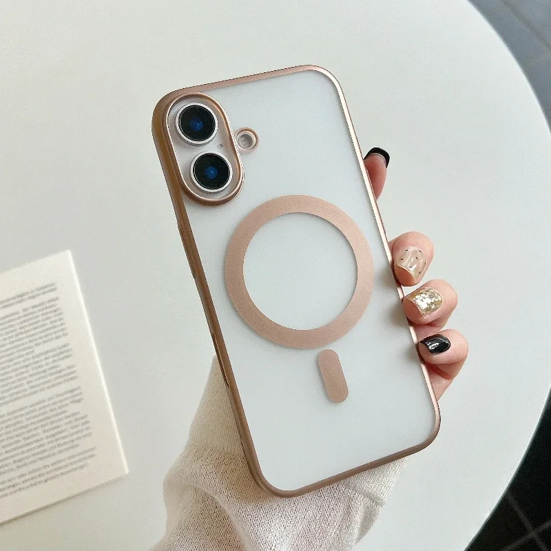 Nový púštny titánový zlatý magnetický matný priehľadný puzdro pre iPhone 16 Pro Max Magsafe Wireless Cover Luxus
