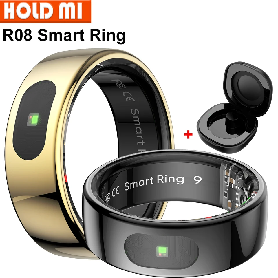 Nový R08 SMART RING Men Ženy nabíjanie puzdra Teplota pokožky Zdravie Monitor 5ATM Vodotesné hudobné ovládacie prvky Rings Rings prst