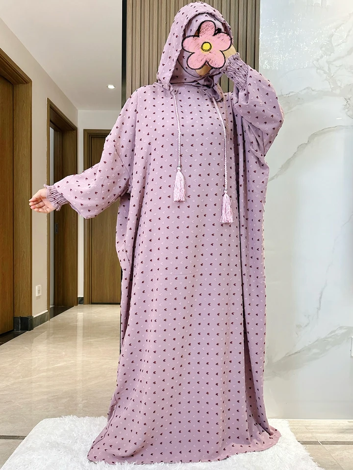 Nový ramadán Moslim Dva klobúky Abaya Dubai Turecko Islam modlitebné oblečenie masívne bavlnené tkanina šaty islam ženy šaty kaftan