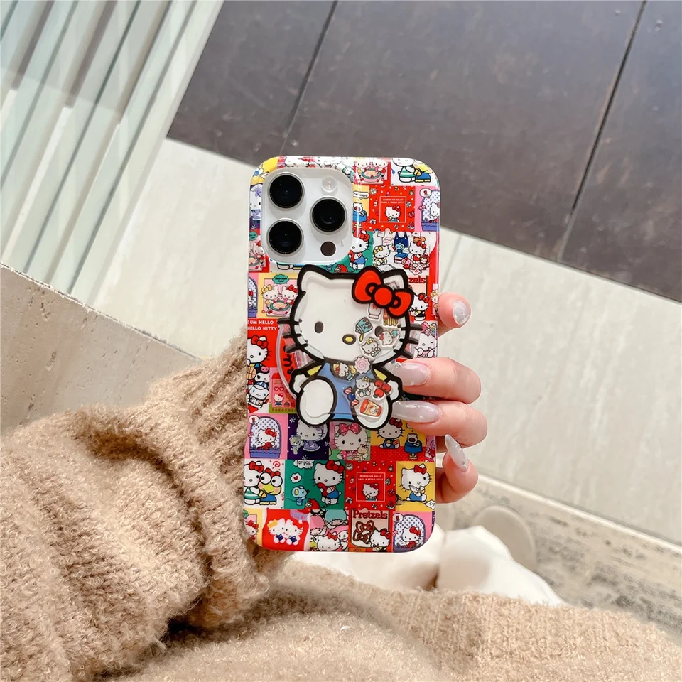 Nový rok Hello Kitty Dynamic Quicksand Magnetic Bracket Magsafe Wireless Cance Puzdro pre iPhone 16 15 14 13 13 Pro Max.