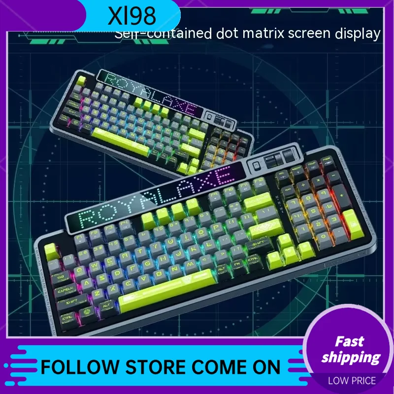 Nový Royal Ax XL98 2.4G Tretí falošné vyšetrenie bezdrôtovo Bluetooth Mechanical Keyboard Game E-Sports Office Full Key Hot Hot