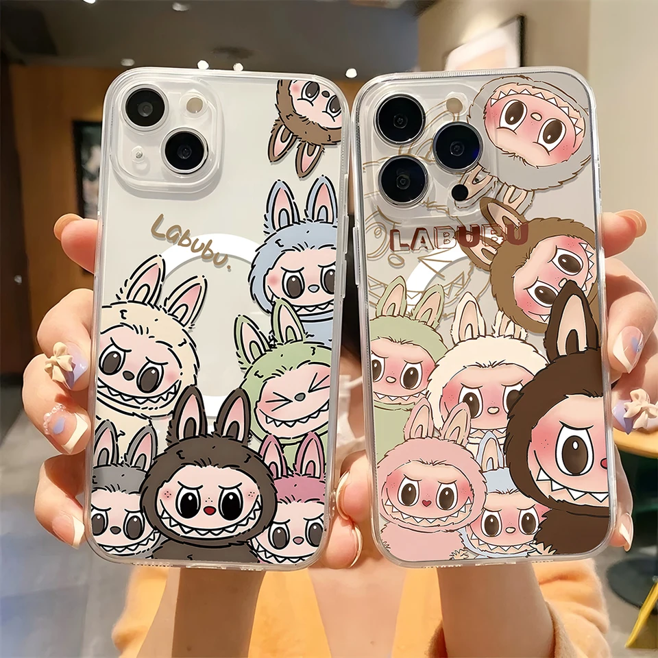 Nový roztomilý karikatúra LaBubu Magsafe magnetický puzdro pre iPhone 16 15 14 13 12 11 8 7 Plus Pro Max xr xr xsmax Soft Clear Cover