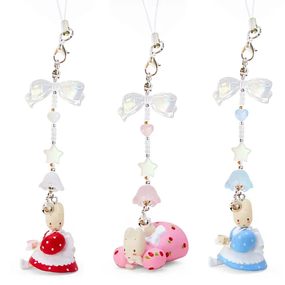 Nový roztomilý Marron Cream Rabbit Bunny Bunny Pleok remienok Klávesový maskot Keychain Key držiteľ mobilných telefónnych reťazových reťazcov prívesok