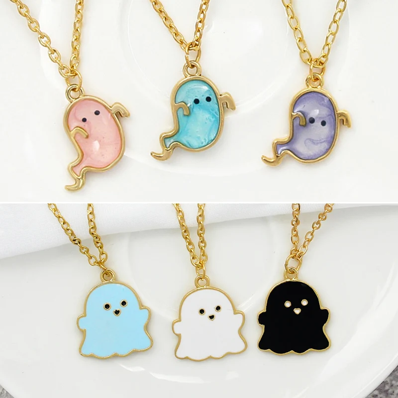 Nový roztomilý náhrdelník lebky Ghost Magic Multicolor Ghost Metal Prívesok Náhrdelník pre ženy priateľom