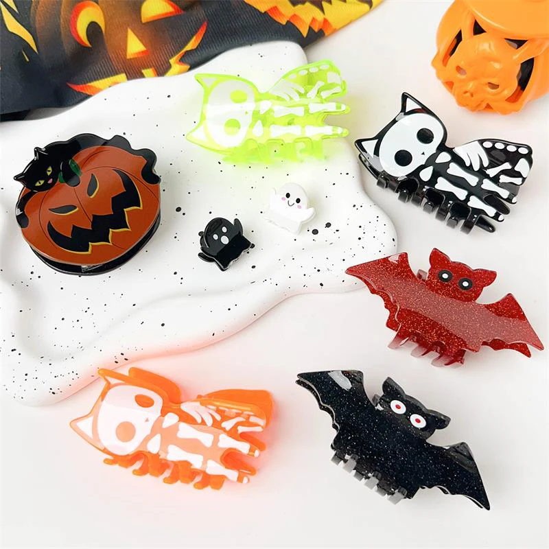 Nový roztomilý tekvica Bat Ghost Skull Shark Clip Acryl Hair Clip Clip Funny Halloween Party dekorácie módne vlasové doplnky darčeky