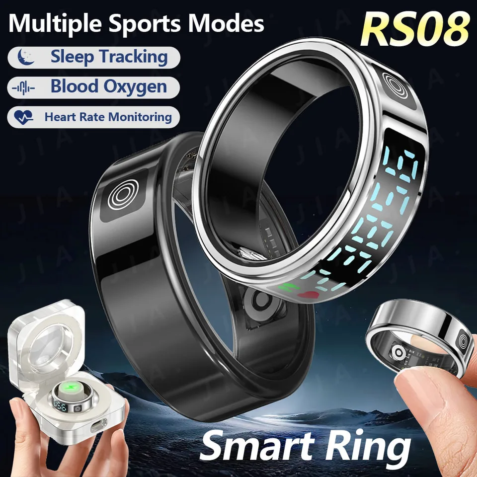 Nový RS08 Smart Ring Health Health Monitor 5ATM Vodotesné multi športové režimy Zdravie krv kyslík sledovač pre Android iOS