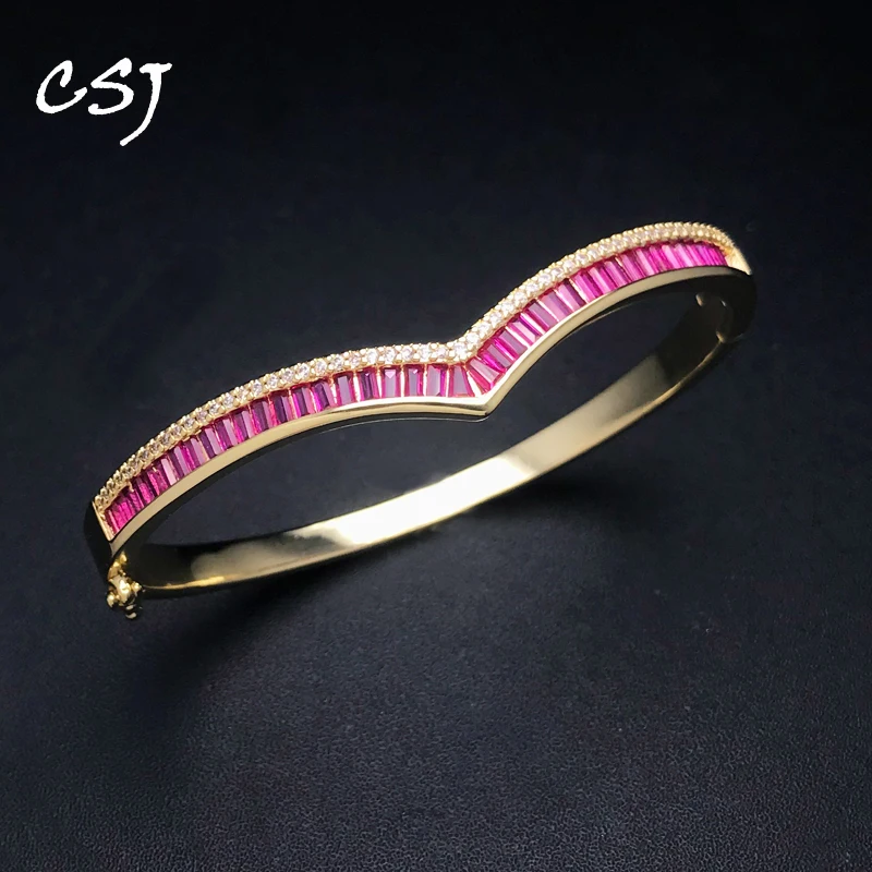 Nový Ruby Bangle vytvoril Corundum zafír smaragd Gemstone náramok žlté zlato pre ženy párty narodeniny Trendy šperky darček