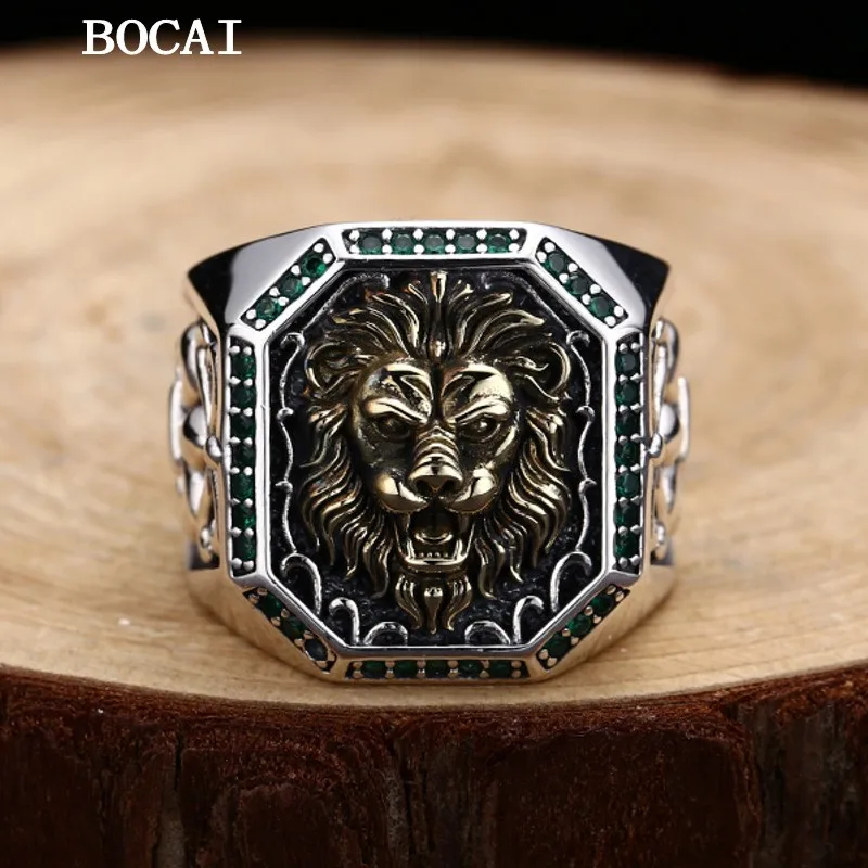 Nový S925 Sterling Silver Ring Vintage Trendy Prispôsobený štvorcový lev Otvorený prsteň Pánsky štýl