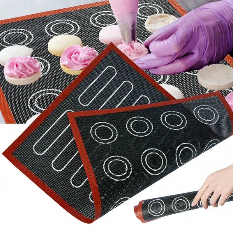 Nový silikón 30x40cm obojstranne v jednom tlačiarni makaroon Puff Pething Rat Non Stick Pastry Pastry Cake Cake Perforovaný list vložky
