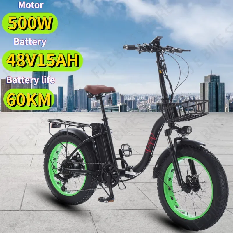 Nový skladací elektrický bicykel 500W Motor 48 V 15AH 20*4,0 TET TUR TIRE OFFORE Mountain E-Bike City Dospelý snehový lítium Elektrický bicykel