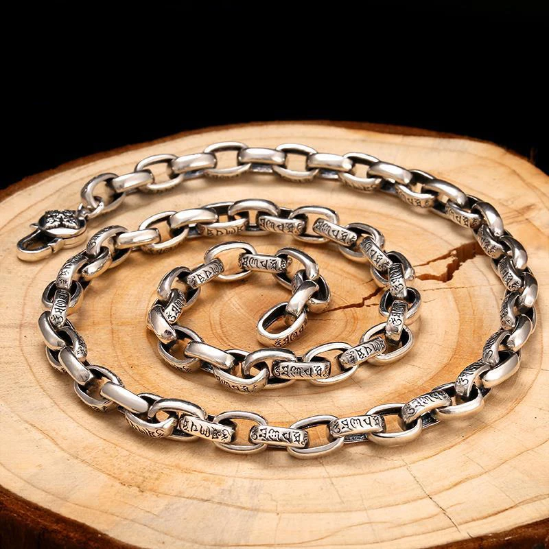 Nový starý Silversmith Boy náhrdelník dlhý vajra čínsky štýl osobnosť trendy muž retro šesťdesiatho značka mantra