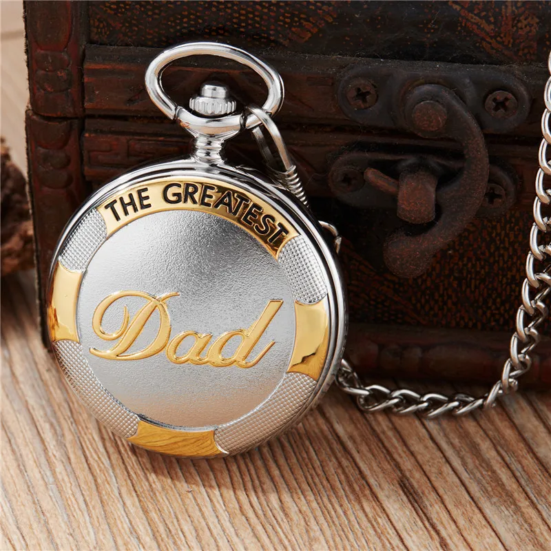 Nový strieborný zlatý luxusný otec otec's Quartz Pocket Watch Roman Číslice prívesok Náhrdelník FOB retiazka Najlepší darček Deň otcov