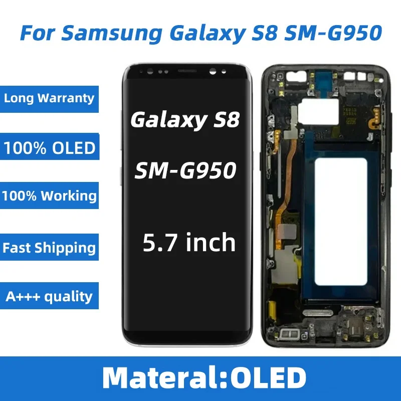 Nový Super OLED displej pre Samsung Galaxy S8 G950 G950F LCD DISPLEY DOTATNÁ SCRON SCRESS S8 5,7 palca LCD s zostavou digitalizátora rámca