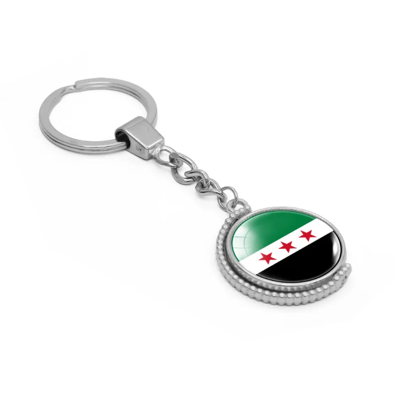 Nový sýrsky vlajkový vzor kľúča kľúča Time Gemstone Keyring prívesok Kreatívny rotujúci disk Key Buckle Bag Kľúč prívesku