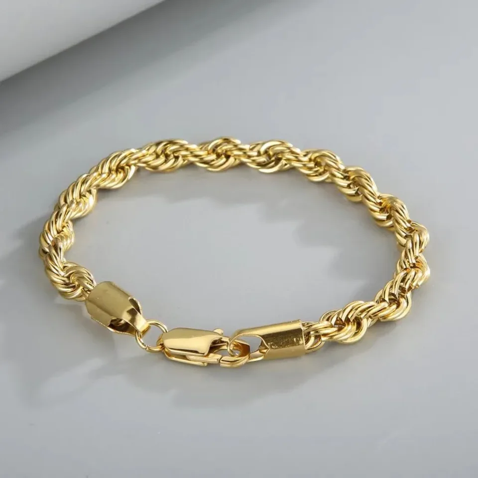 Nový trend 18k zlata strieborné 4 mm lanové náramky pre mužov pre mužov Charmka Ženy Lady svadobné večere darčeky 20 cm dizajnérske šperky