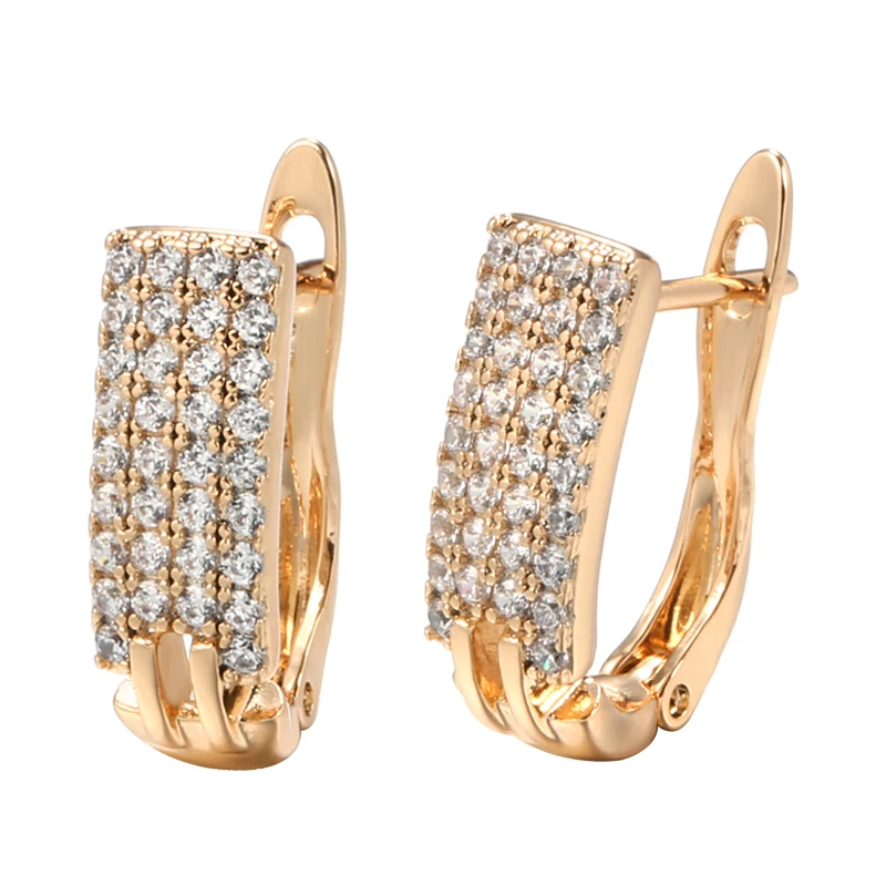 Nový trend 585 Rose Gold Clip náušnice pre ženy plné mikro vložky prírodné náušnice zirkon