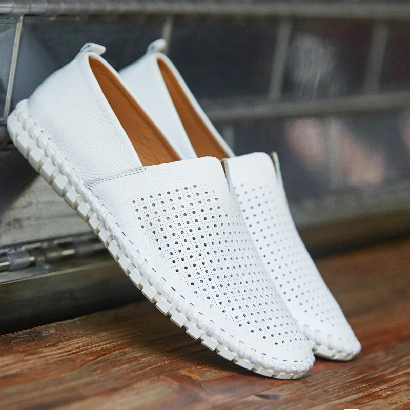 Nový trend pánske ležérne kožené topánky pohodlné jazdné byty Jednoduché mokasíry Formálne obchodné topánky Ultra svetlo Soft-Soled Lazy topánky