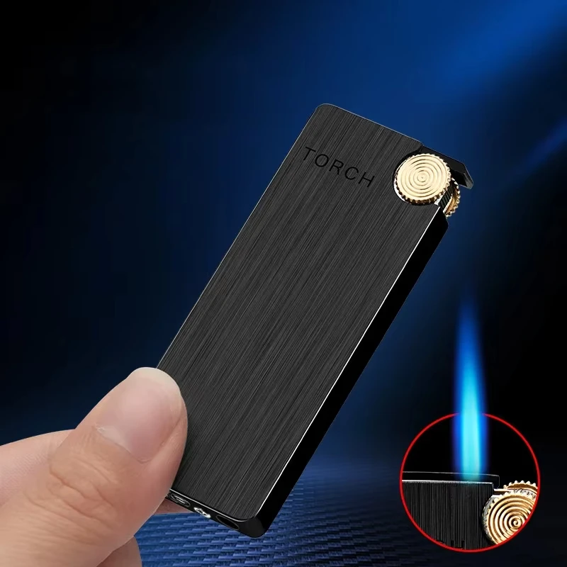 Nový ultra tenký kovový butánový plyn Rast Turbo Jet Blue Flame Grinding Whee Windoo Adproof Cigare Cigaret Gadget Pánsky darček
