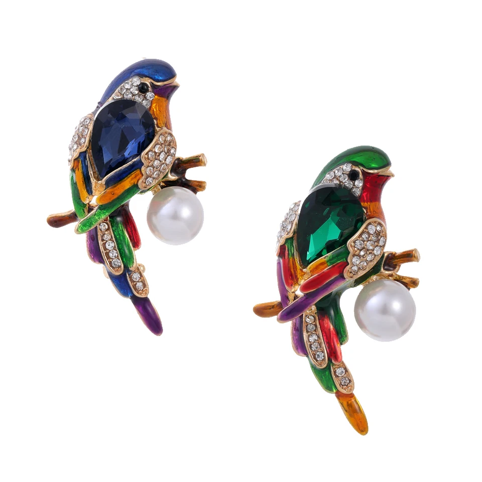 Nový umelý papagáj brošňa Pearl Diamond Bird Broot Dámska výstrih PIN osobnosť Zvieratá doplnky Darčeky šperky