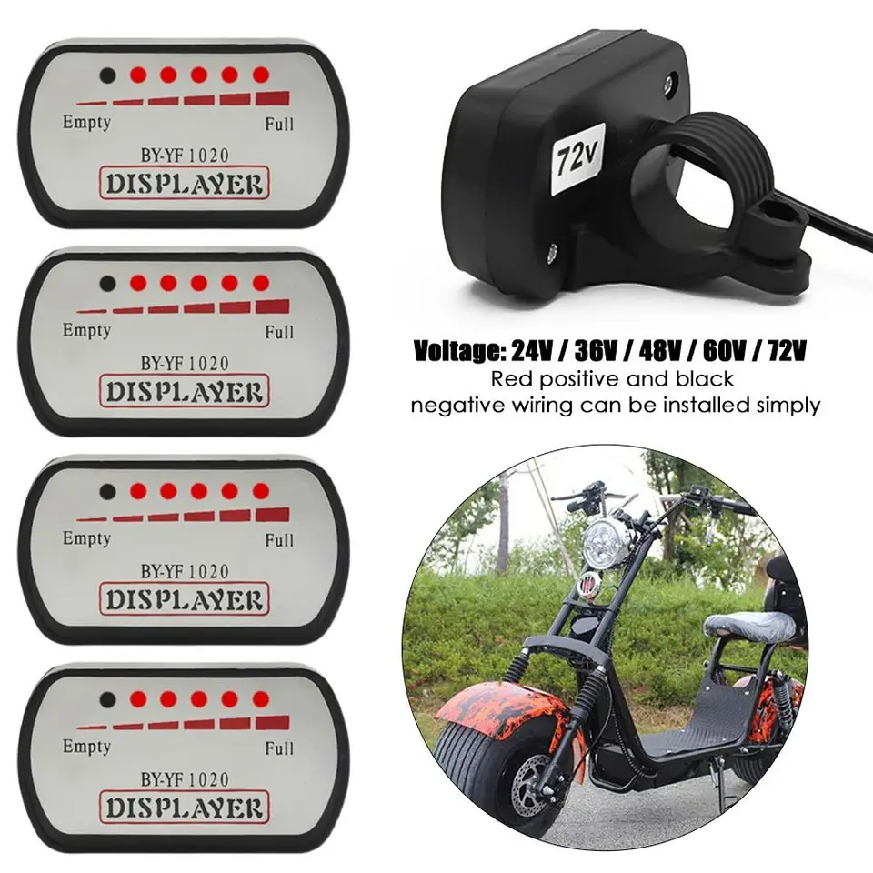 Nový Universal Voltmeter Power Display Display Indikátor batérie tester pre elektrické motocykle Scooter E-Bike