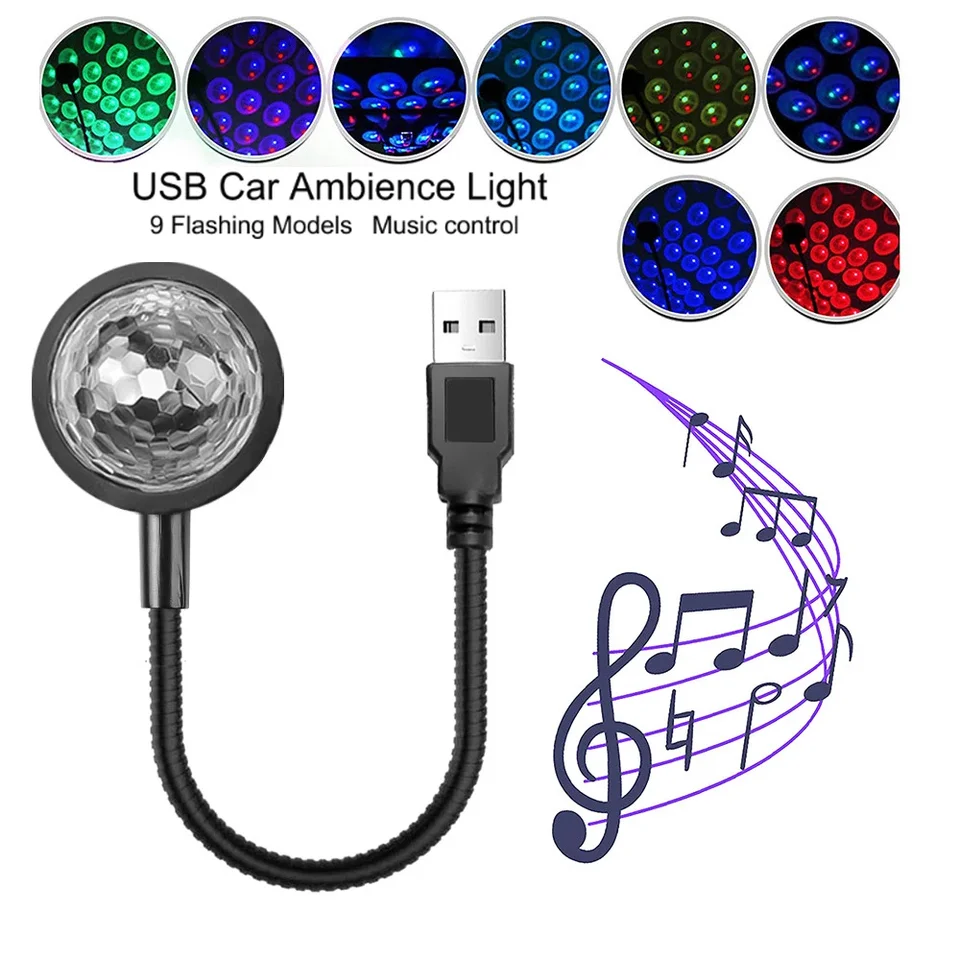 Nový USB Hudba Rhythm Magic Effect Projection LAMP LED Party Disco DJ Stage Light Car Decorácie Atmosféra Nočné svetlo