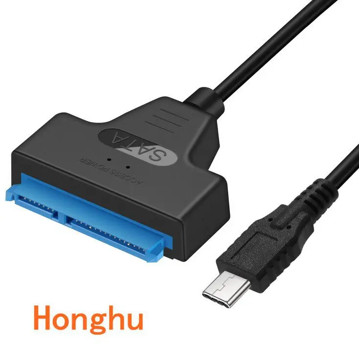 Nový USB3.1 Typ C až SATA III 22pin 7+15pin pre adaptér pevného disku SSD, ktorý je schopný bleskový modrý