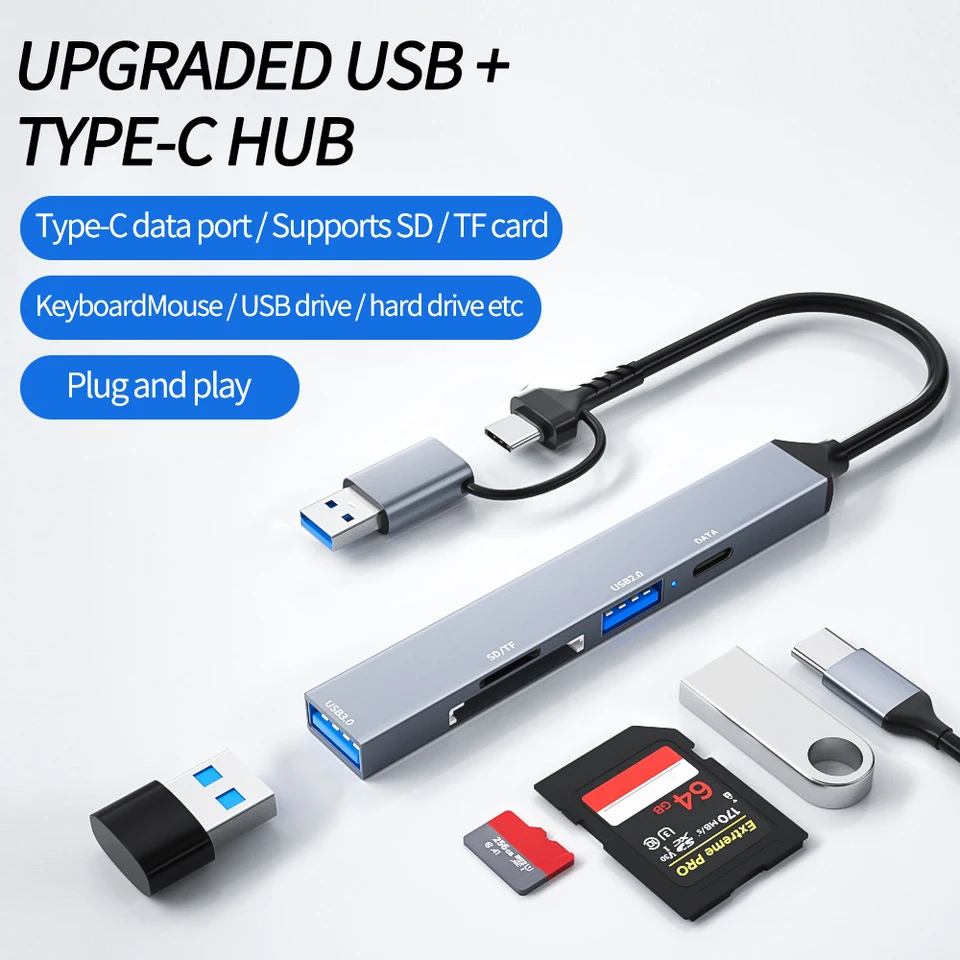 Nový viacfunkčný USB/Type-C Multifunkcia vysokej rýchlosti 3,0 HUB TF/SD CARD HUB Splitter PD Data Transfer Hub pre PC Accessorie